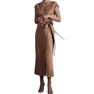 Elegant Tan Wrap Dress